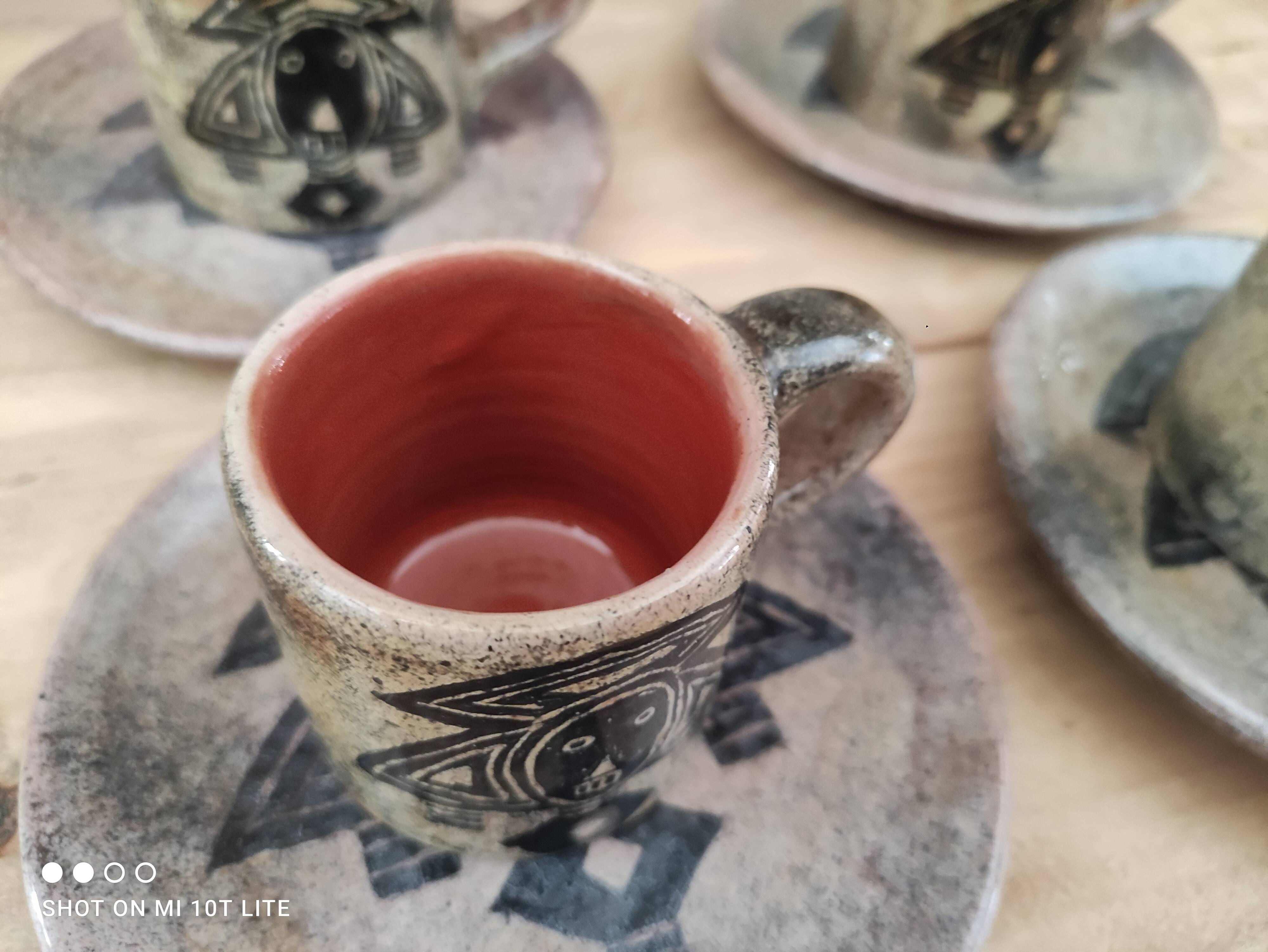 Set of 4 vintage 70s stoneware espresso cups