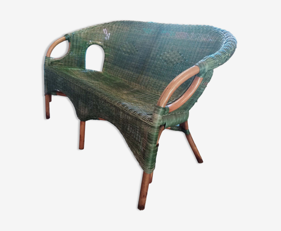 Banquette en rotin tressé et bambou