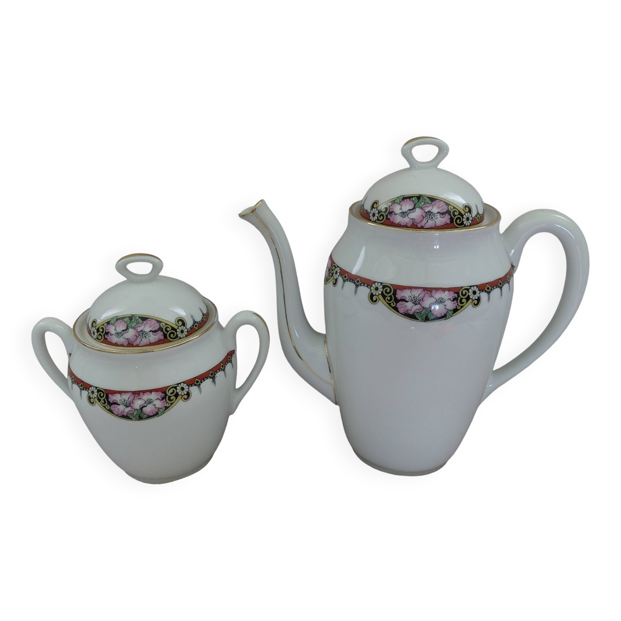 Théière et sucrier en porcelaine de Limoges