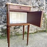 Louis XVI style bedside table in bronze, marble and ceramic