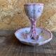 Vintage Ceramic Egg Cup on Stand with Pink Flower Decoration #D984