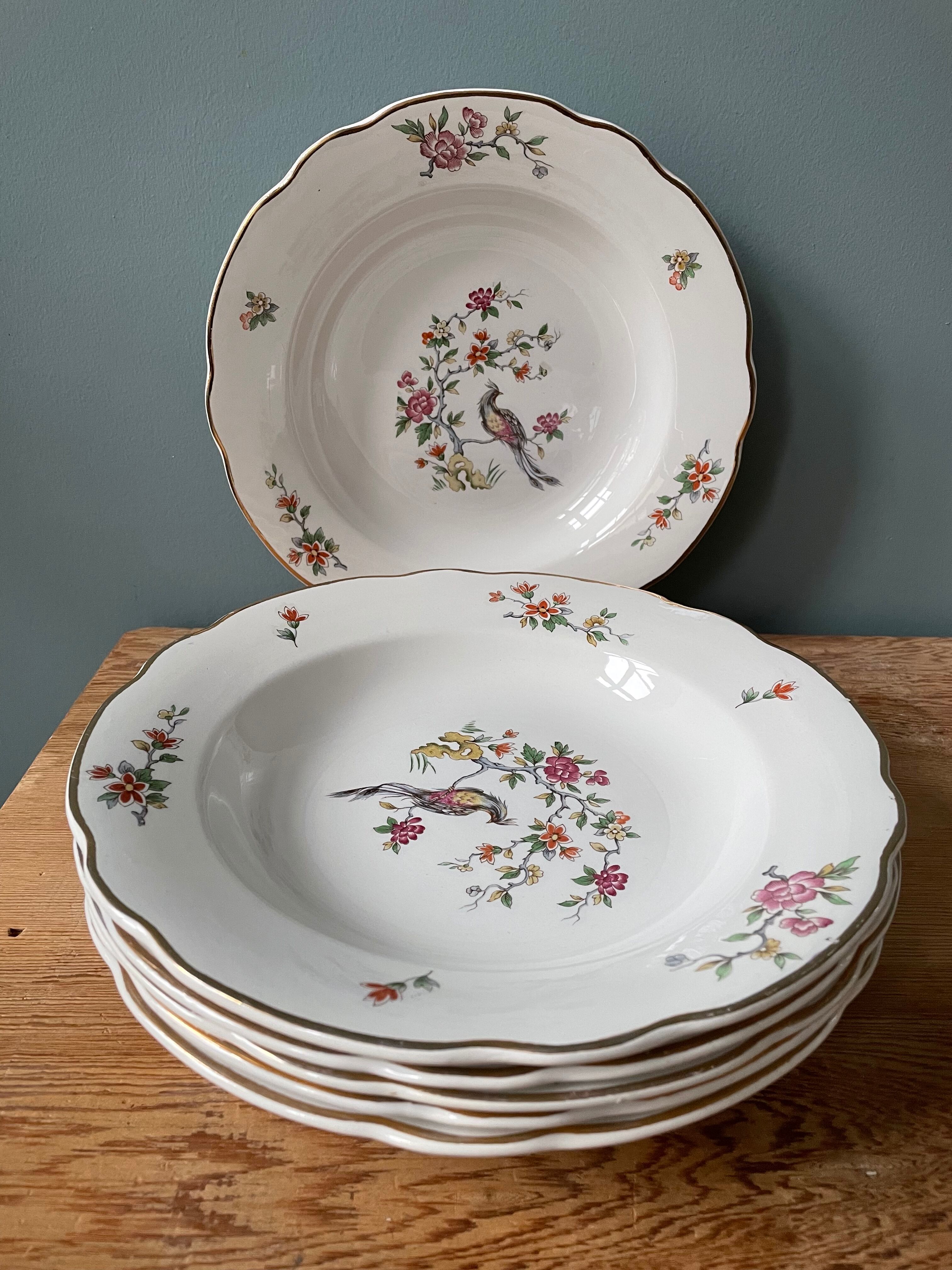 Set of 6 hollow plates Digoin Sarreguemines, Condé model