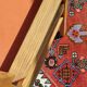 Armchair in solid oak velvet terracota