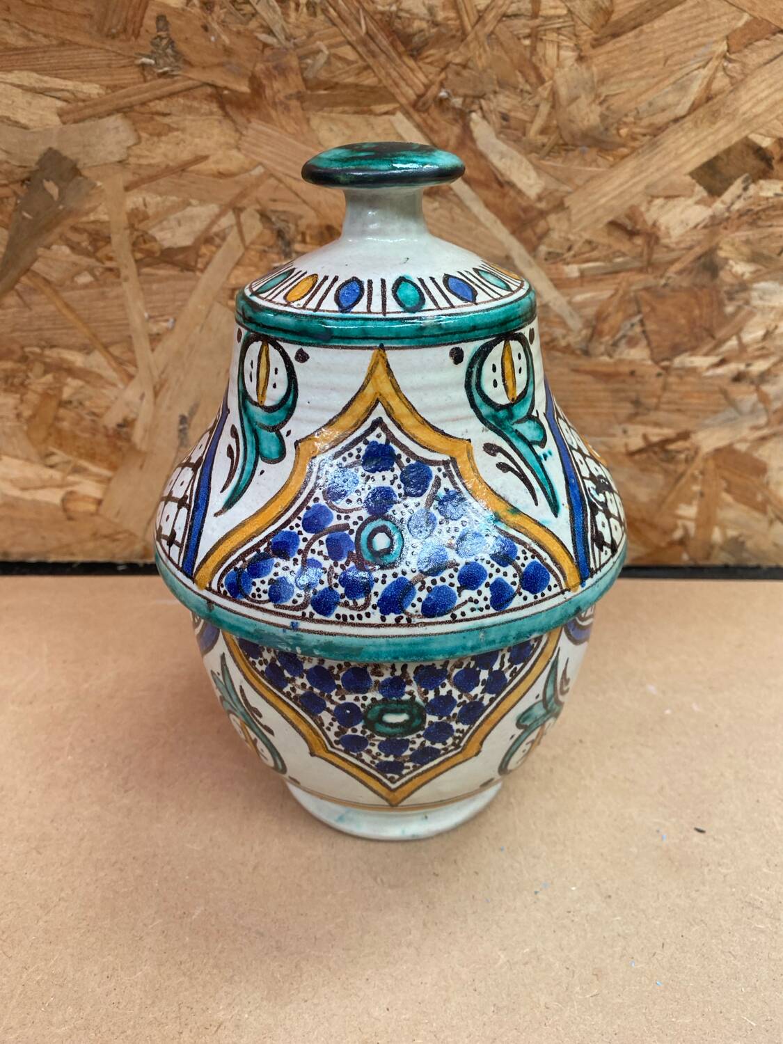 Old Butter Jar Jobbana Morocco Polychrome Earthenware XIXth Century Vintage #B082