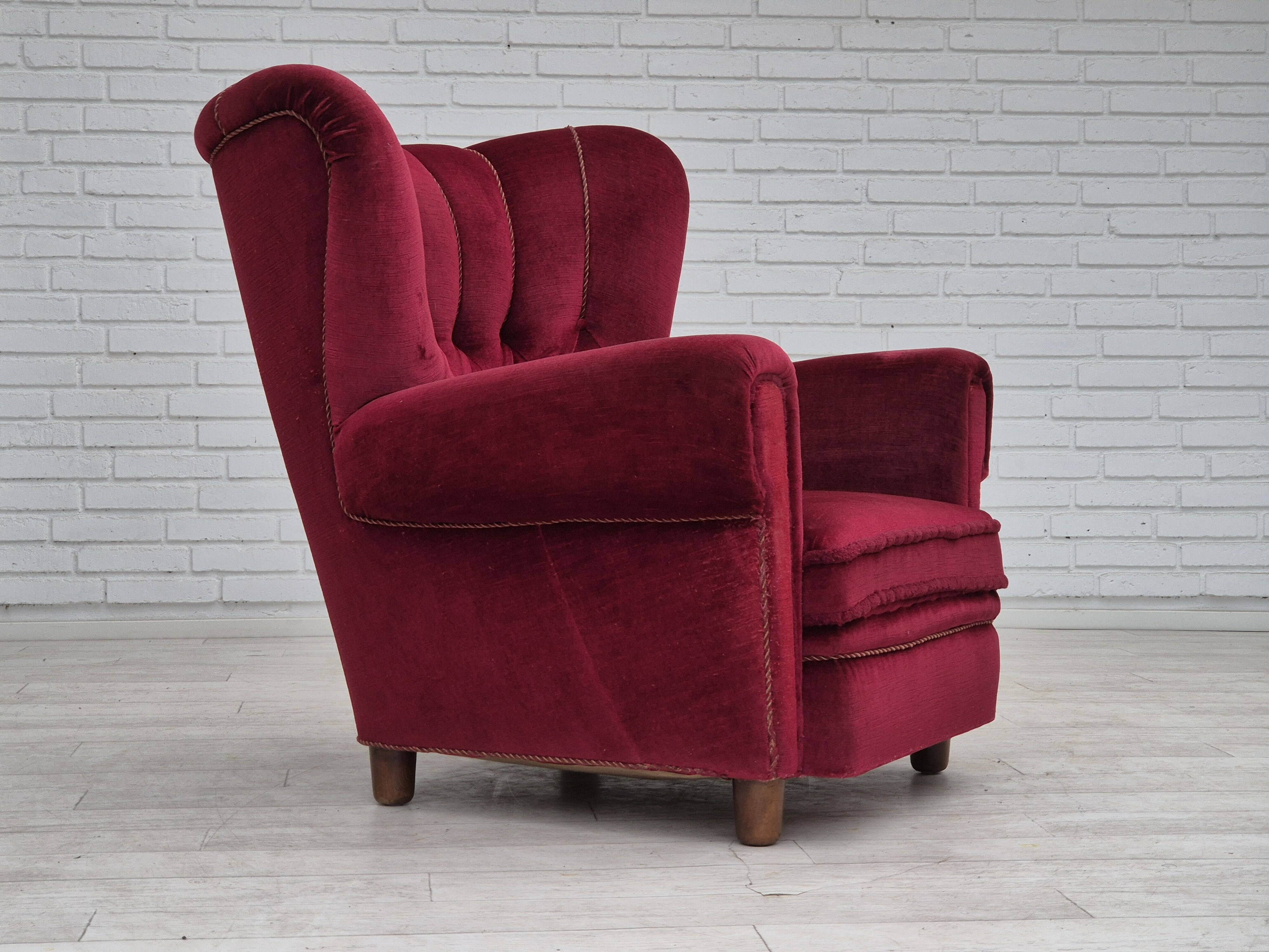 1960s, Danish relax armchair, original condition, red furniture velour.