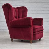 1960s, Danish relax armchair, original condition, red furniture velour.