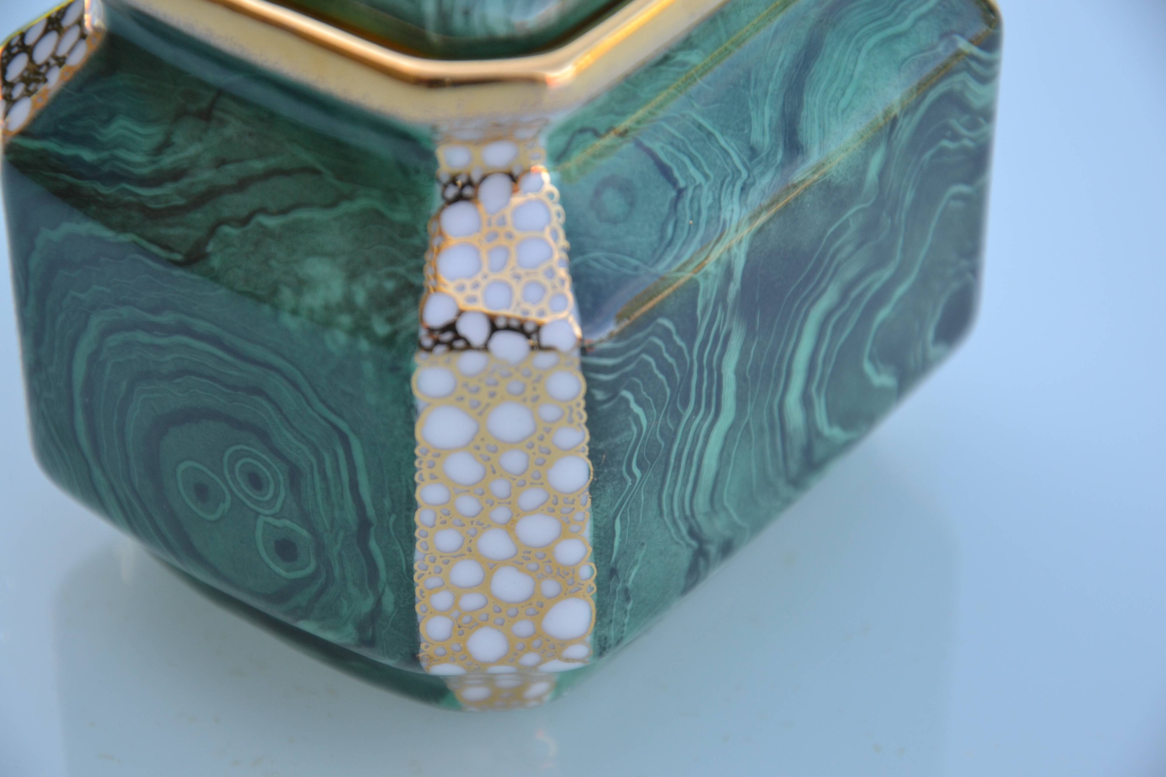 Winterling Germany malachite and gold candy box