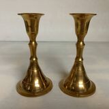 Pair of small brass tulip-shaped candlesticks