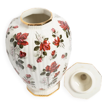 Grand vase en céramique peint à la main avec roses, boîte à bonbons, XXe siècle, Belgique, années 1960