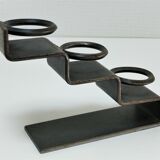 Sculptural candle holder patinated steel design 80s