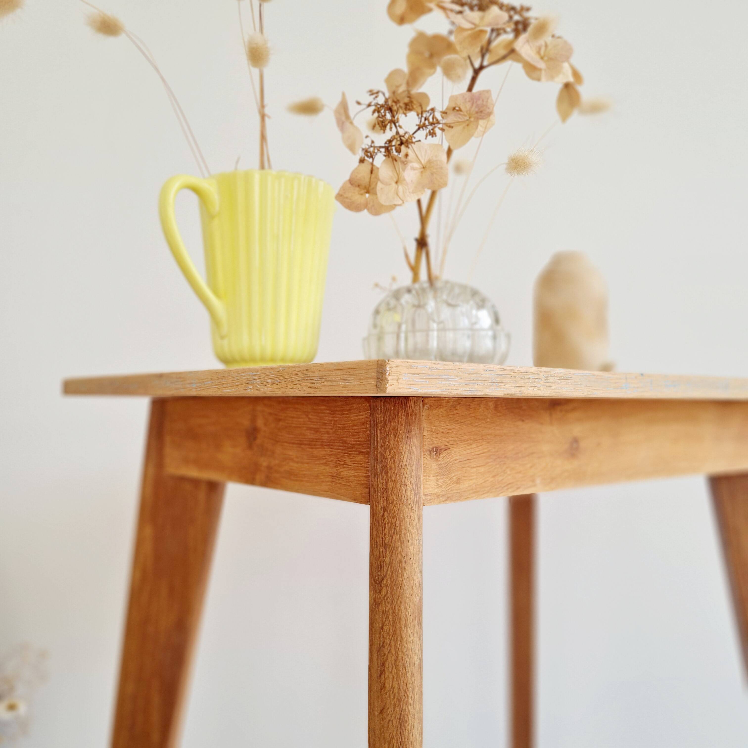 Table - old raw wood boarding school desk with compass legs