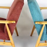 Restored Mid-Century Pink & Turquoise Beech Armchairs, 1960s, Set of 2