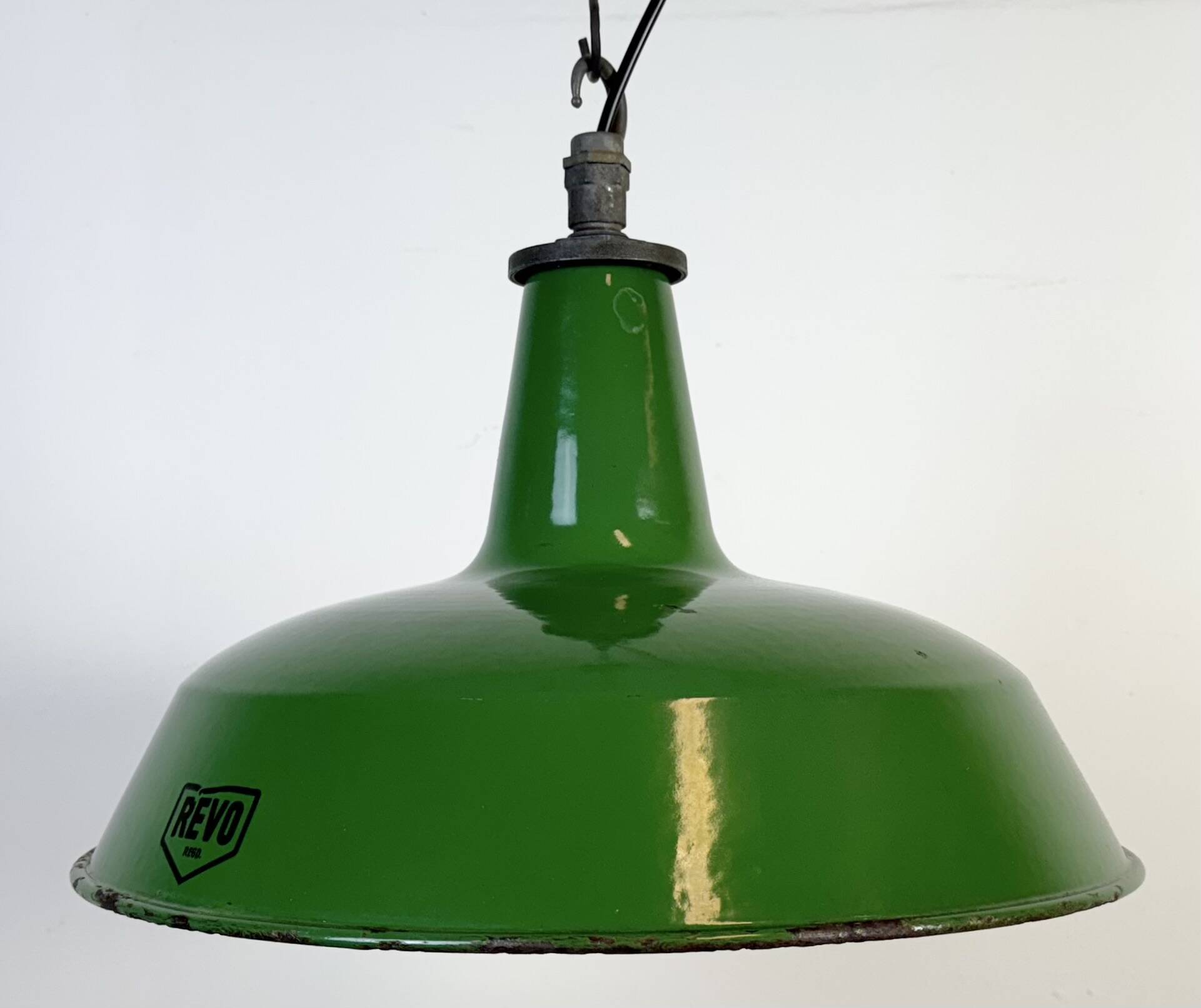Industrial Green Enamel Factory Pendant Lamp from Revo, 1950s