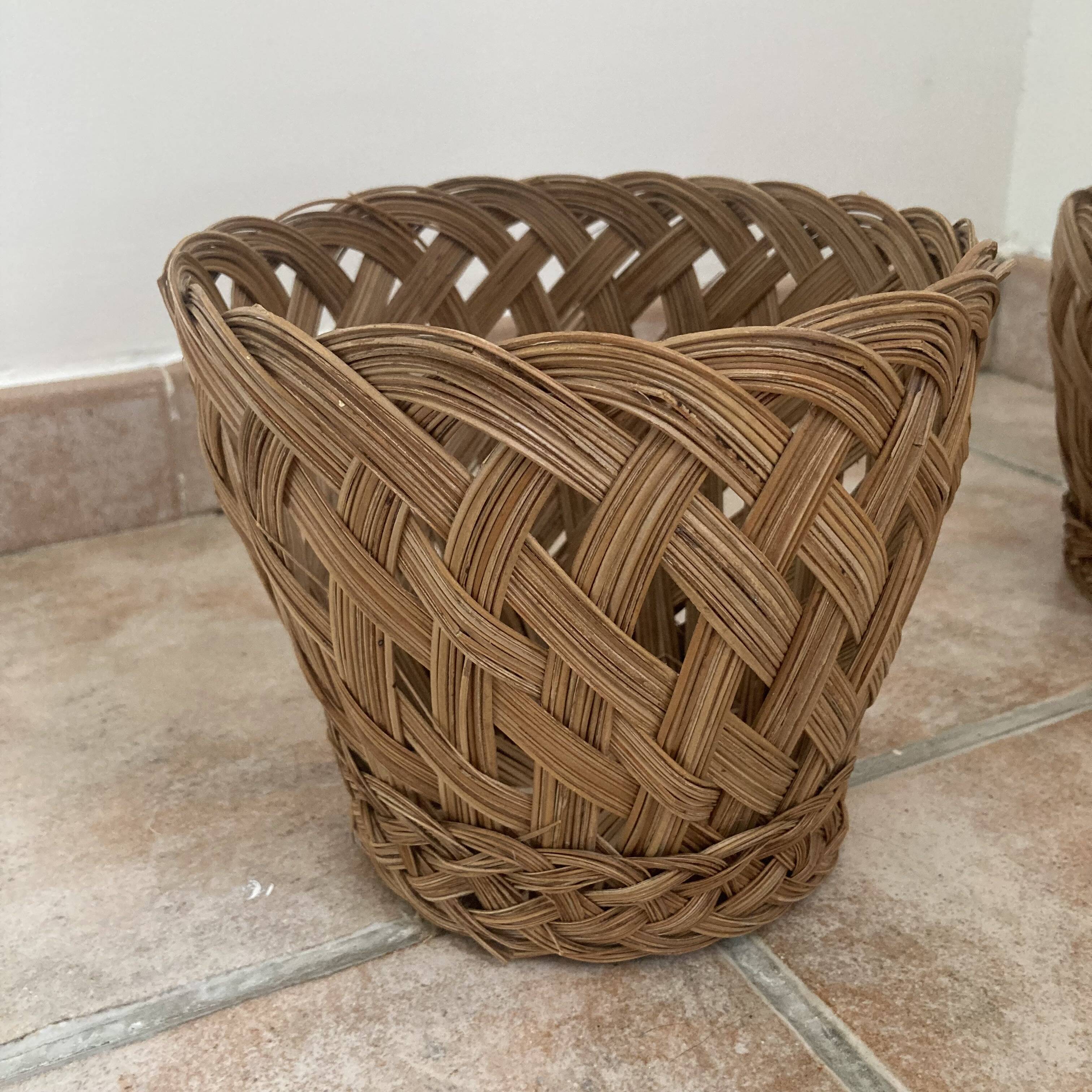 Vintage woven wicker plant pot cover