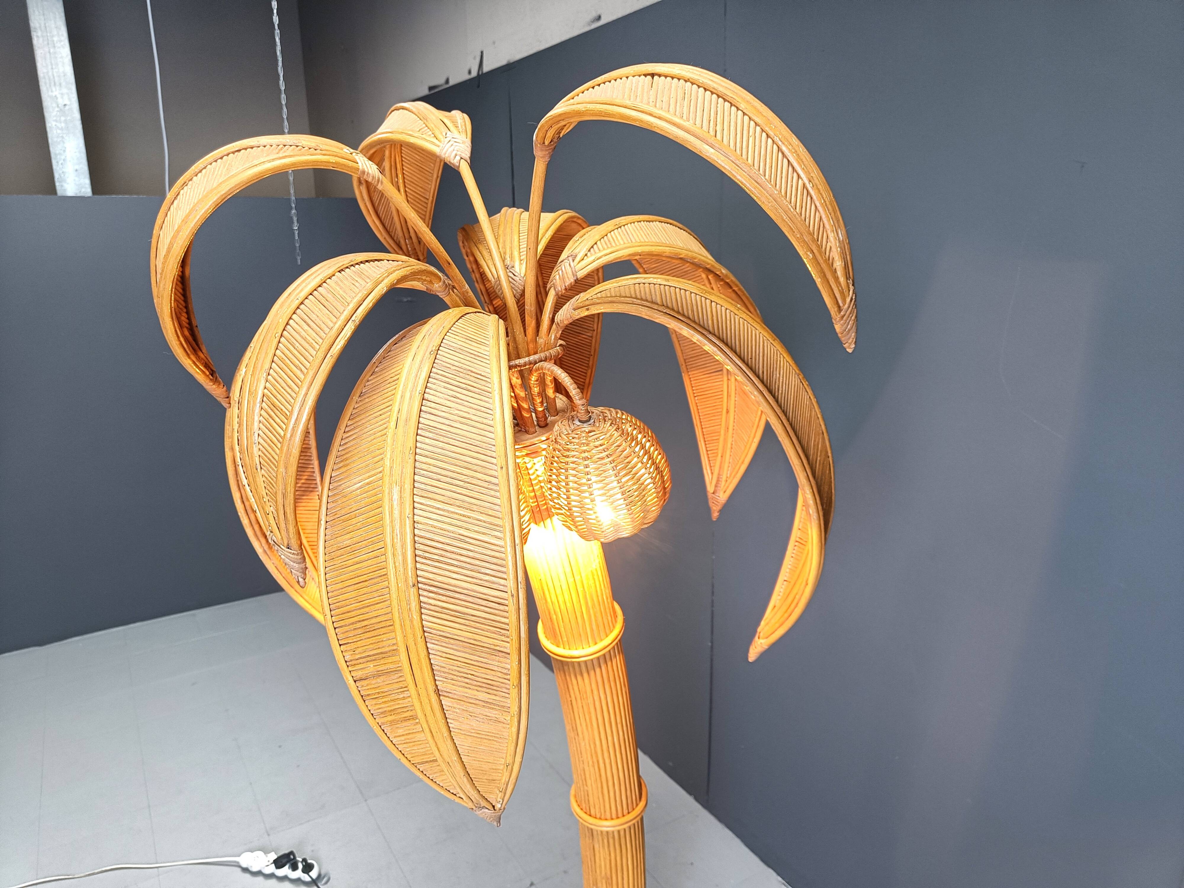 Vintage bamboo palm tree floor lamp, 1970s