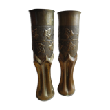Pair of vases with engraved shell casings, WW1 trench art