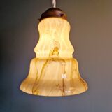 Set of 3 Art Deco pendant lights in marbled opaline, 1920s-30s