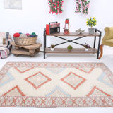 4x6 blue and beige handmade oushak rug