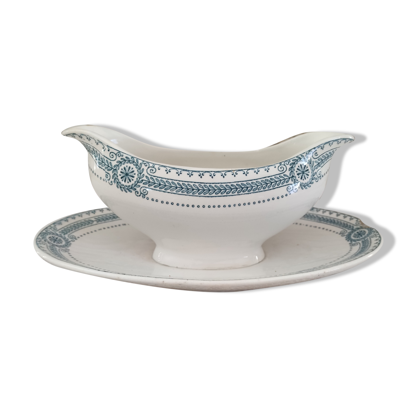 Saaucière in iron earth sarreguemines model carina decoration blue frieze