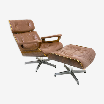 Lounge chair and ottoman leather and bentwood 60/70