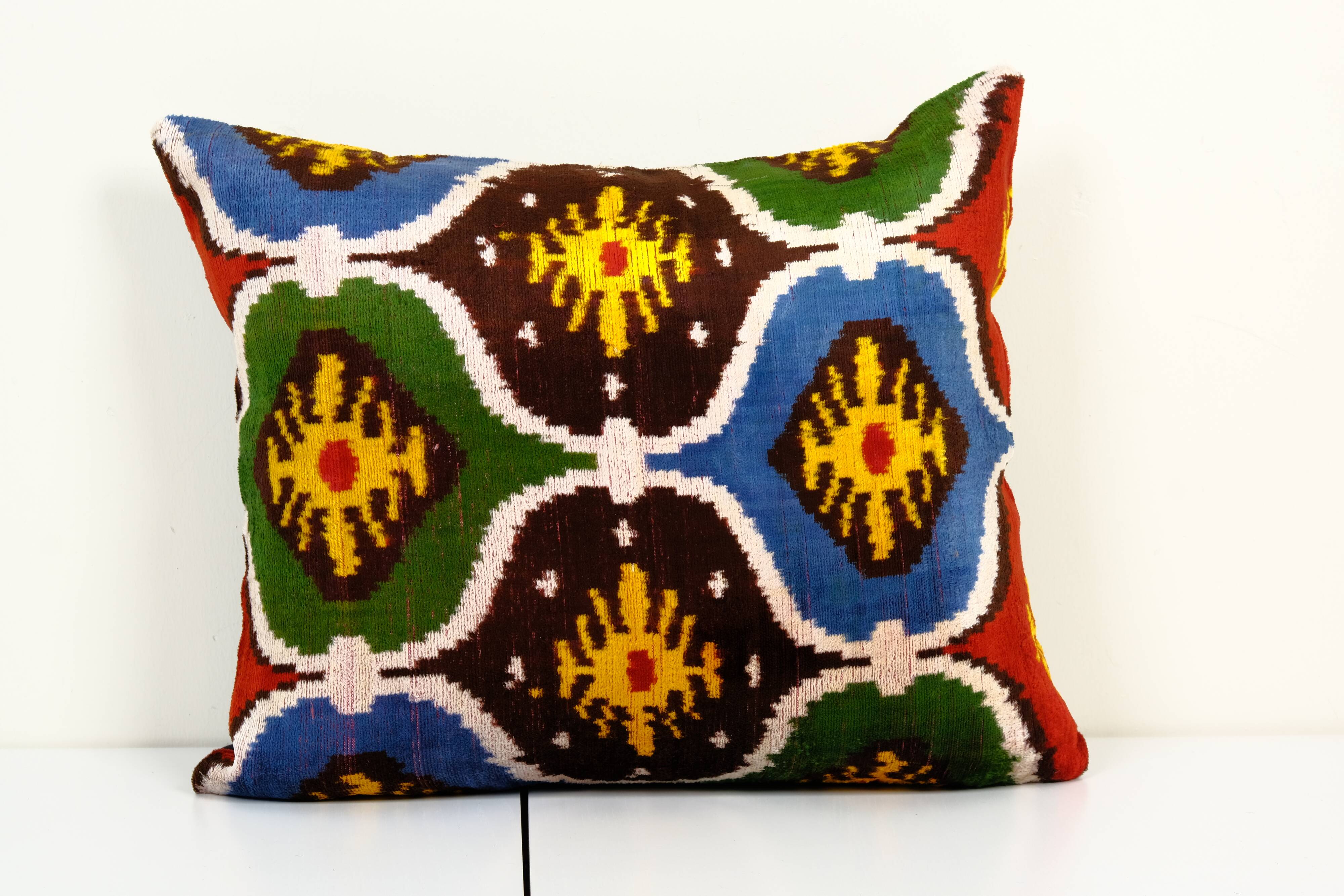 Ikat velvet pillow cover