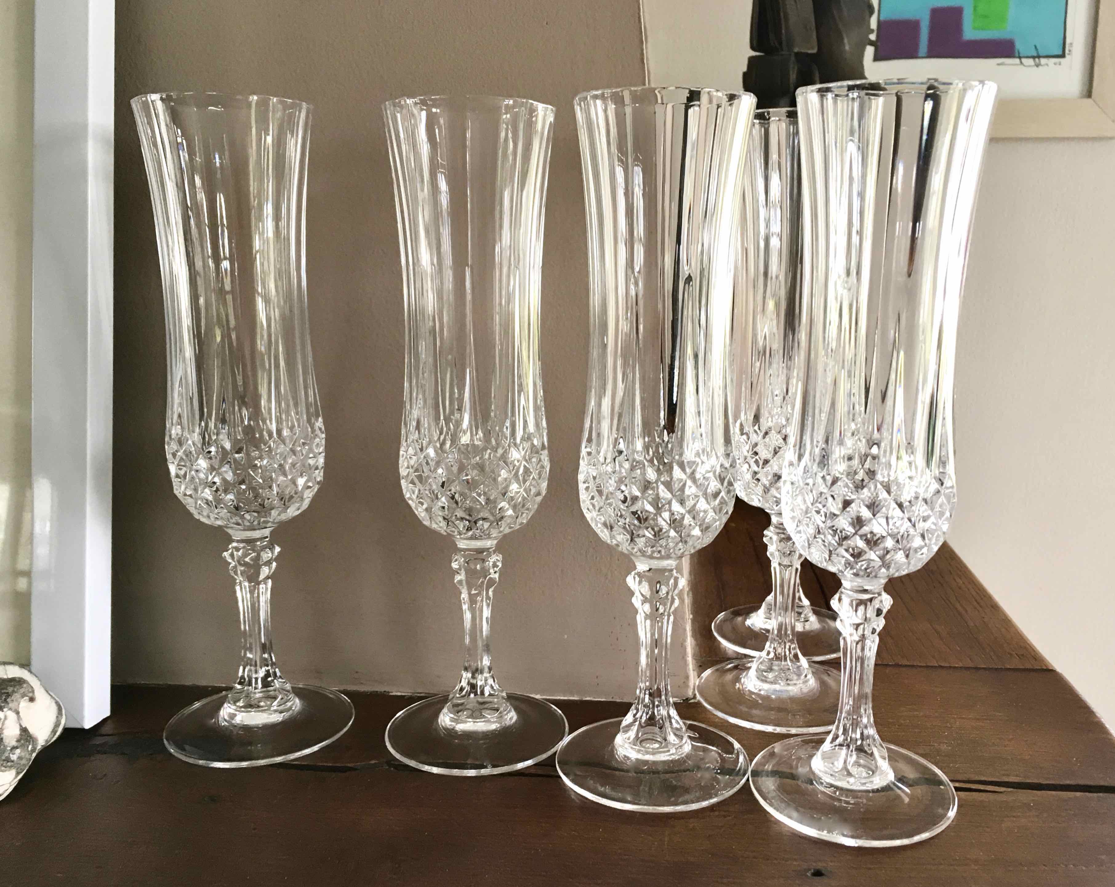 Set of 6 crystalline champagne flutes cut