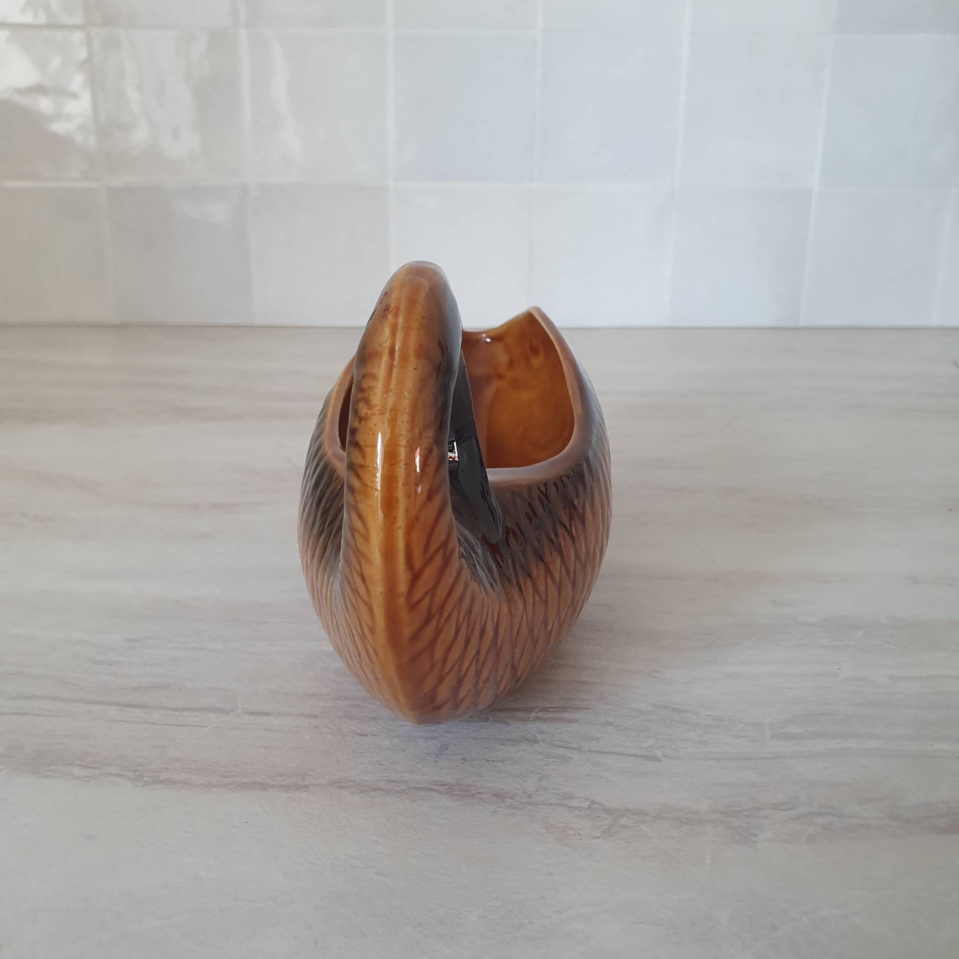 Sarreguemines / Saucière en forme poisson en céramique Barbotine