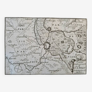 17th century copper engraving "Map of the government of Saint Omer" By Pontault de Beaulieu