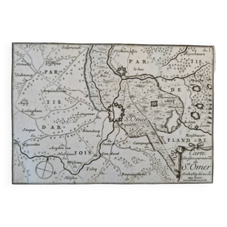 17th century copper engraving "Map of the government of Saint Omer" By Pontault de Beaulieu