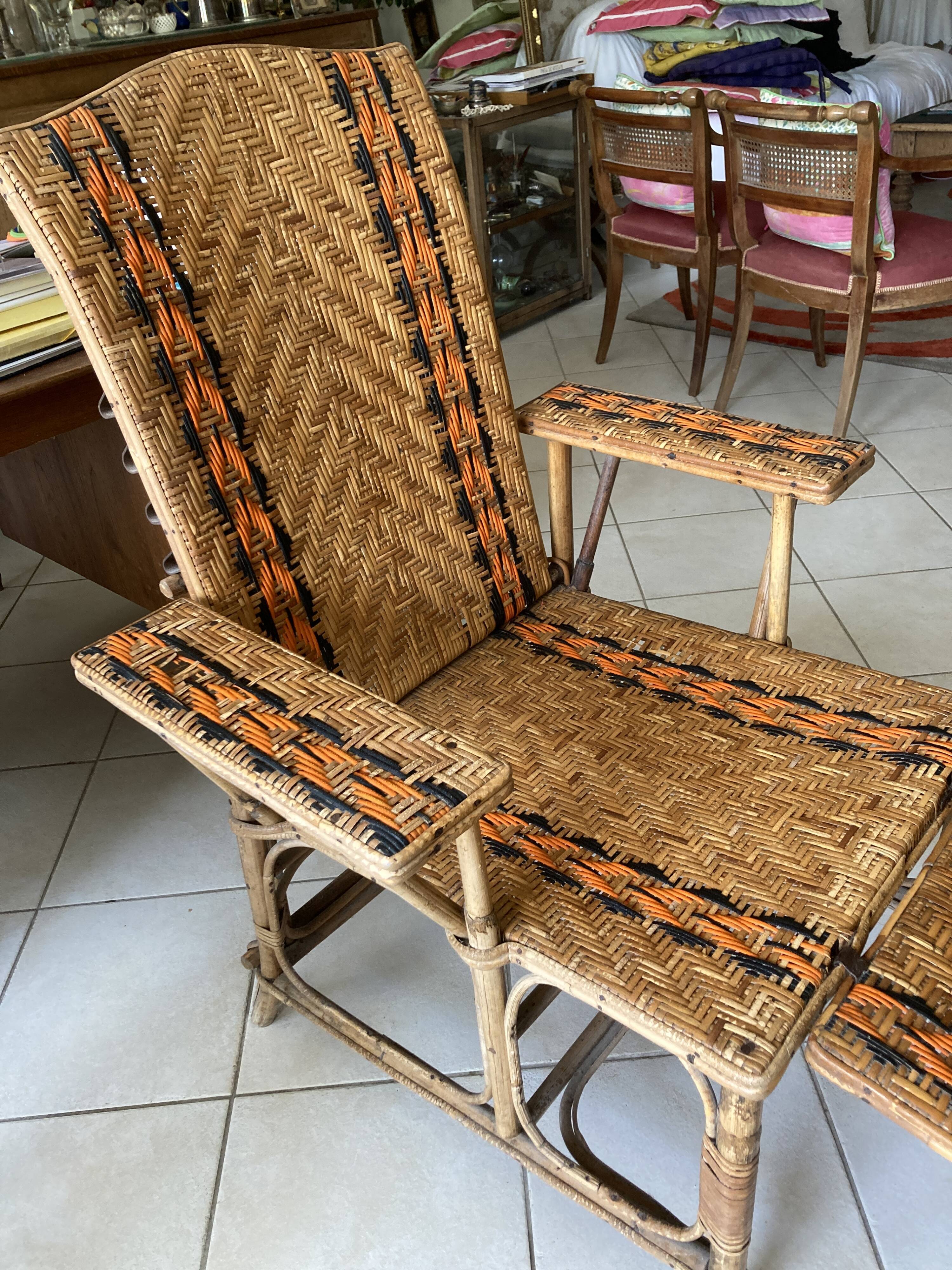 Chaise longue en rotin