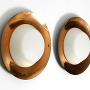 Pair of Mid Century wall or ceiling lamps made of glass with copper-plated