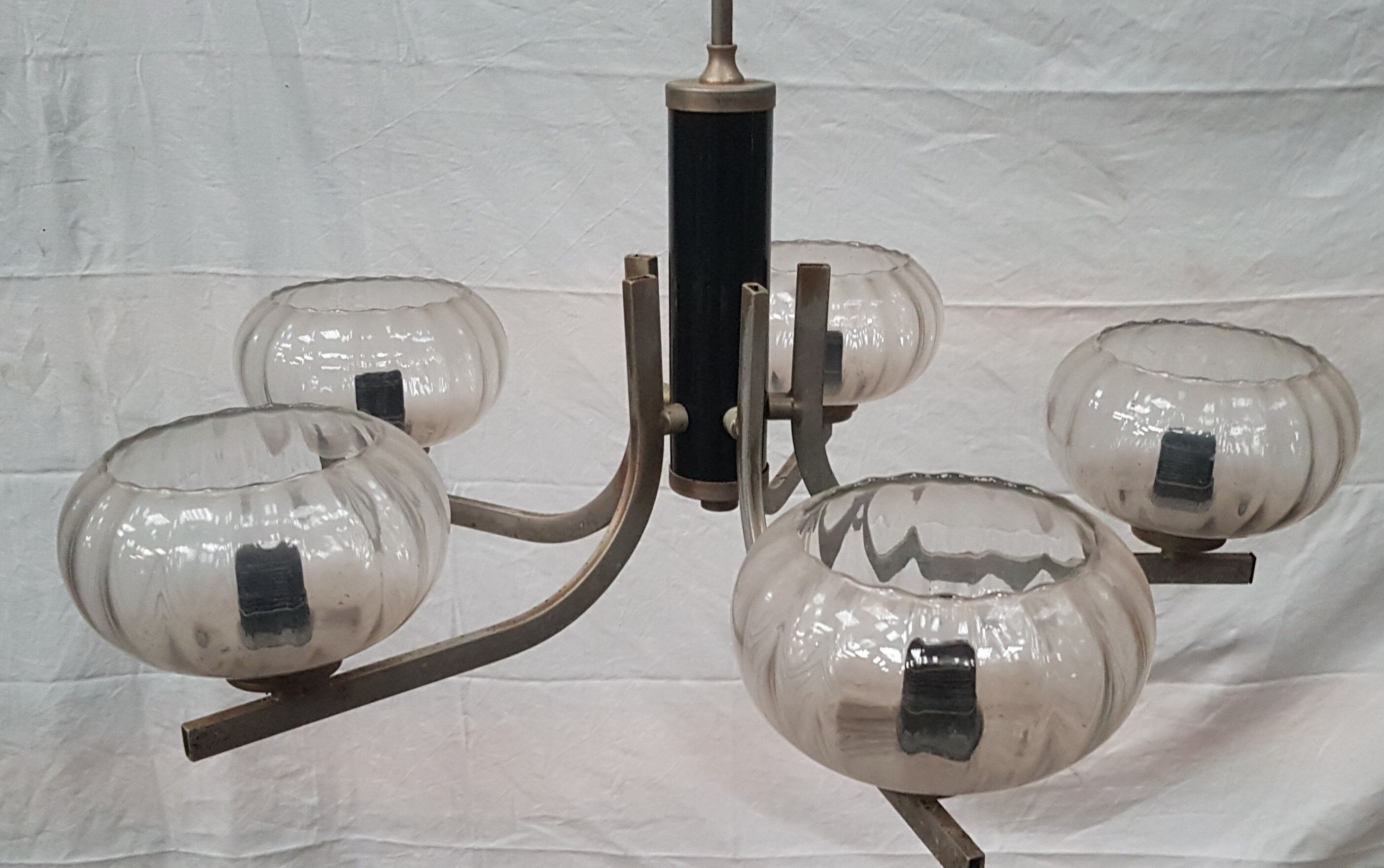 Art deco chandelier in metal and glass