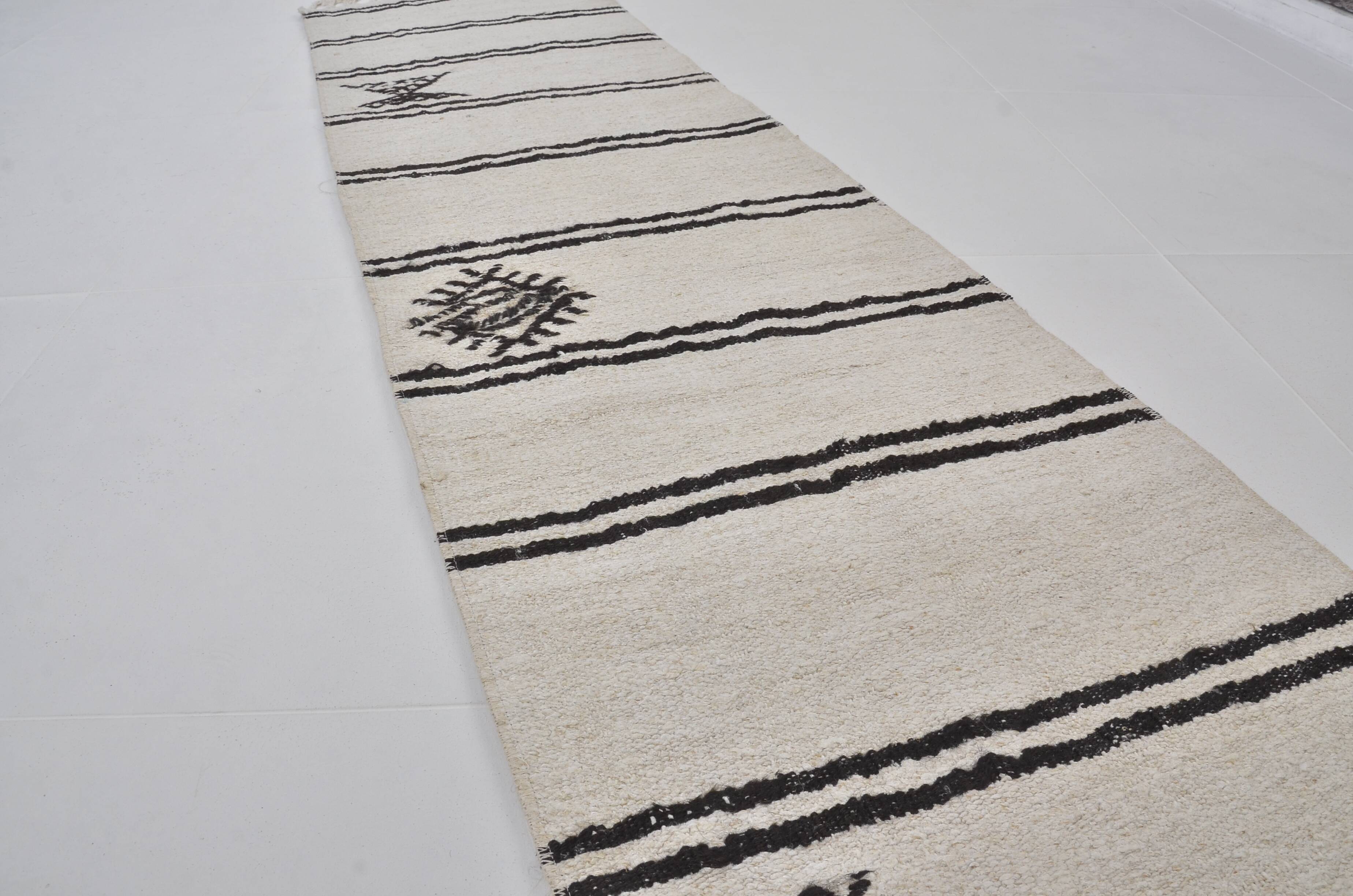 Vintage White Antique Hemp Kilim Runner sku3885
