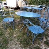 Large blue wrought iron garden furniture