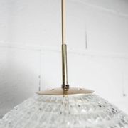 1960s Holophane Ball Pendant Chandelier, Thick Glass, 30 cm, and Vintage Brass