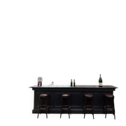 Immense bar counter covered with blue stone.