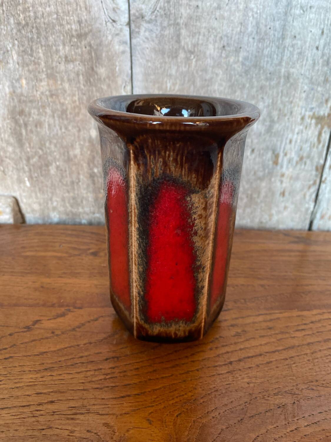Antique Vase Scheurich Keramik Ceramic Brown Red West Germany Vintage #B767