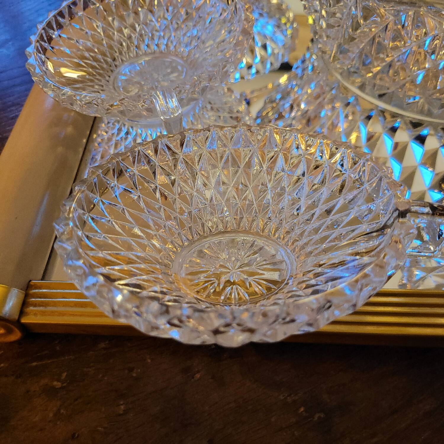 Cut Glass Dessert/Punch Bowls - Diamond Style