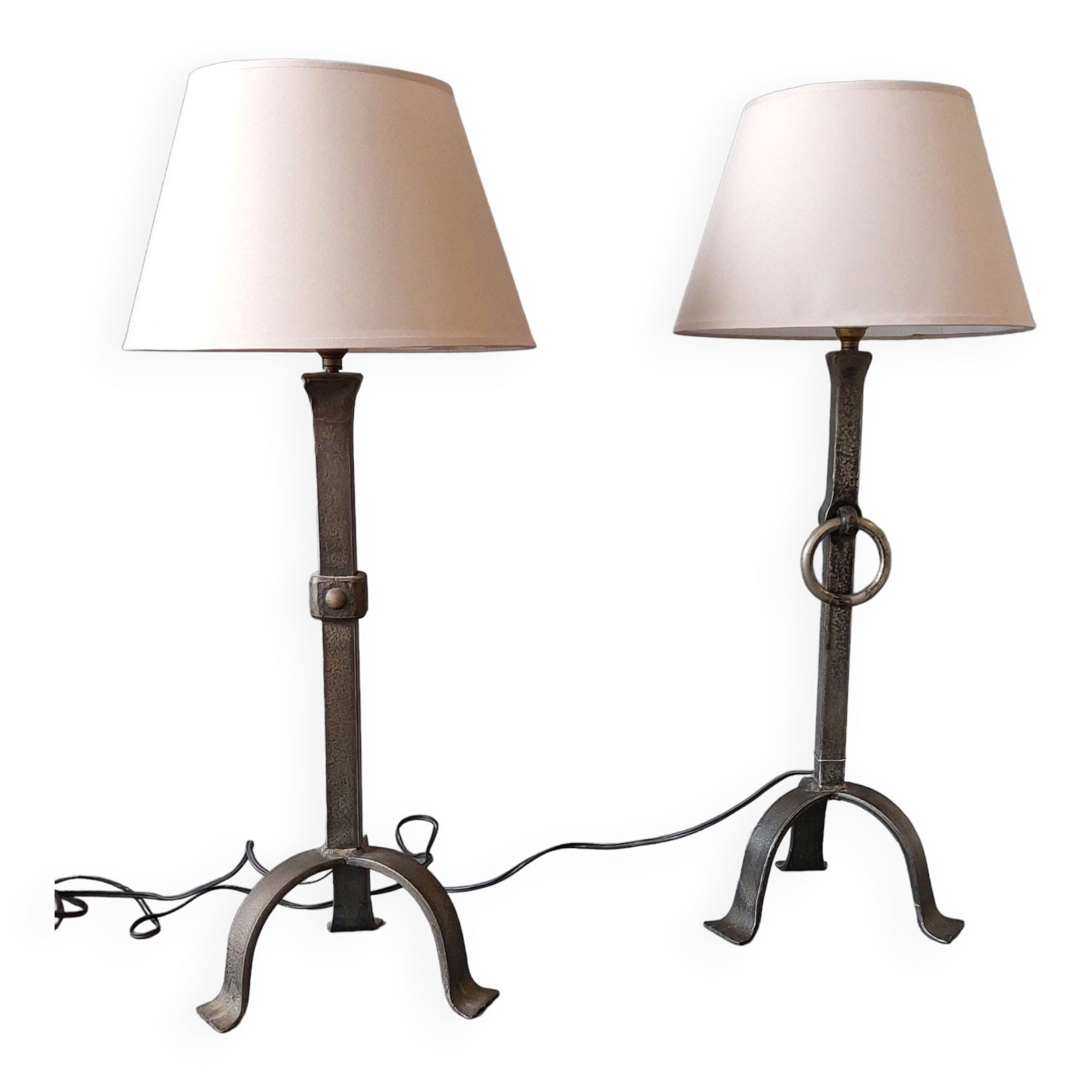 Pair of Brutalist style lamps in wrought iron 1950.