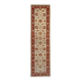 Tapis de couloir/d'escalier en laine crème et rouge fait main, motif floral, idéal pour les entrées et les escaliers.