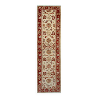 Handmade Cream & Red Wool Runner Rug, Floral Hallway Carpet Stair Runner