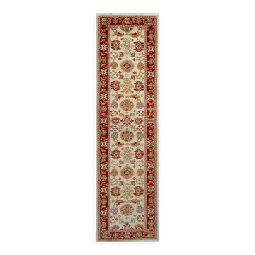 Handmade Cream & Red Wool Runner Rug, Floral Hallway Carpet Stair Runner