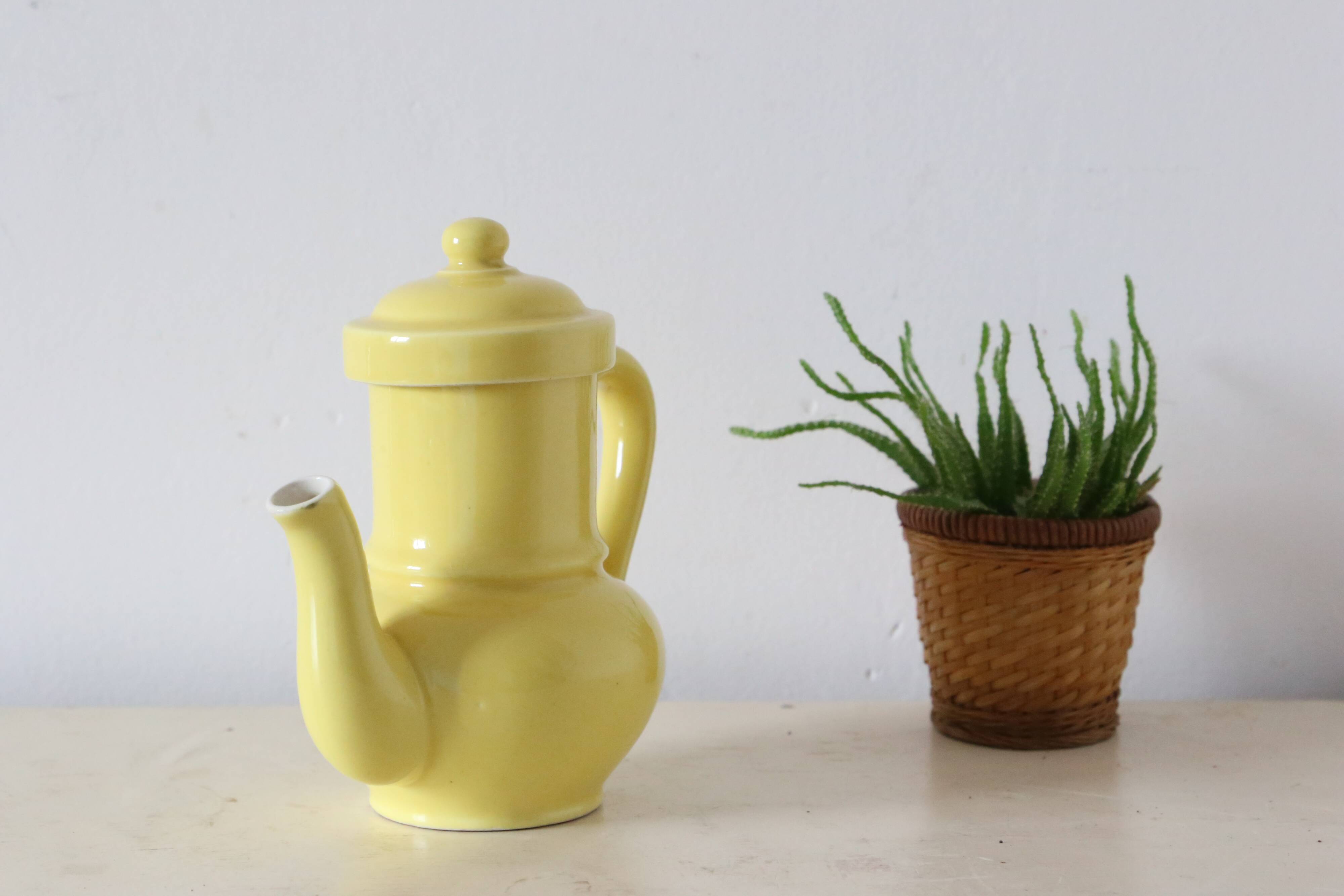 Yellow, france, vintage teapot