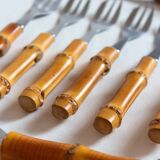 12 dessert forks and a pie server with bamboo handles, 60s