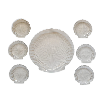 Ensemble plat et 6 ramequins en verre forme coquillage