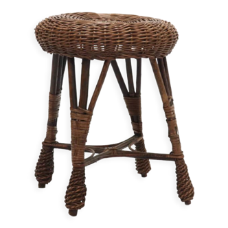 Tabouret en rotin ou table d’appoint années 1960