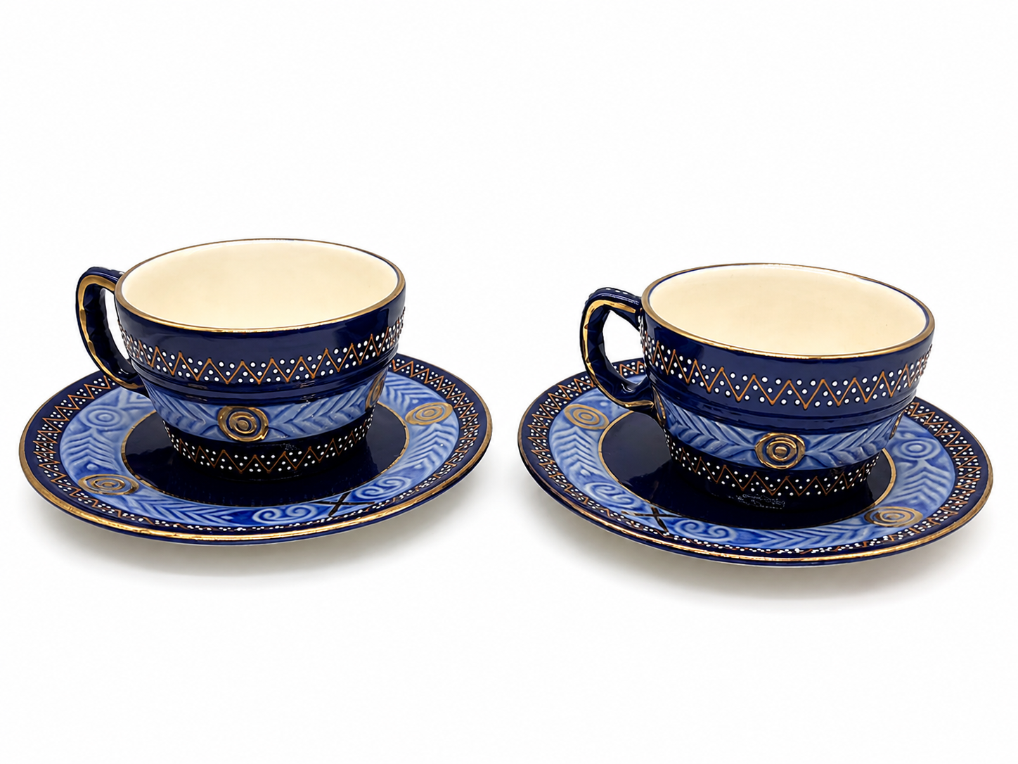 HB Quimper cobalt blue tea set teapot and 2 earthenware cups