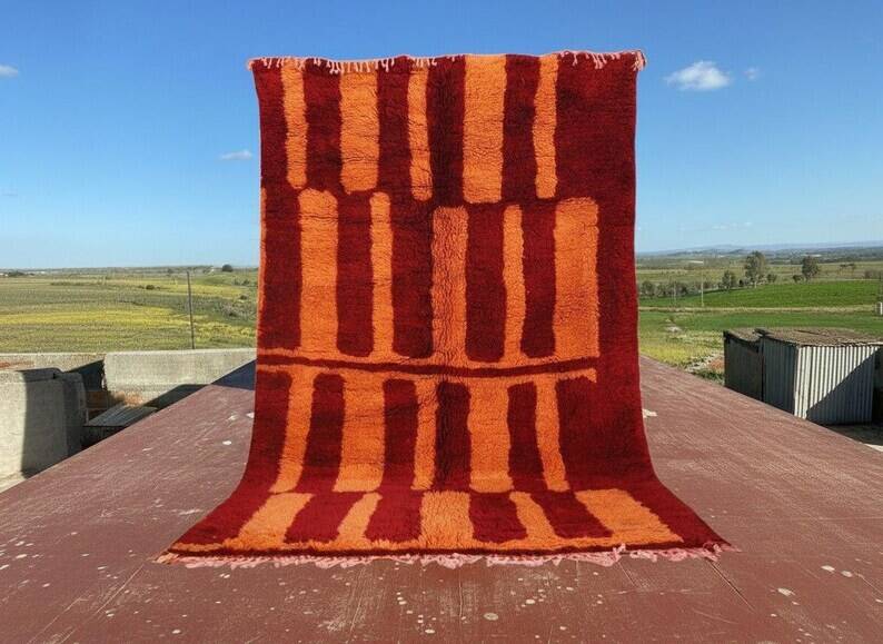 Vintage Moroccan Berber rug red orange 300x200 cm – handmade wool