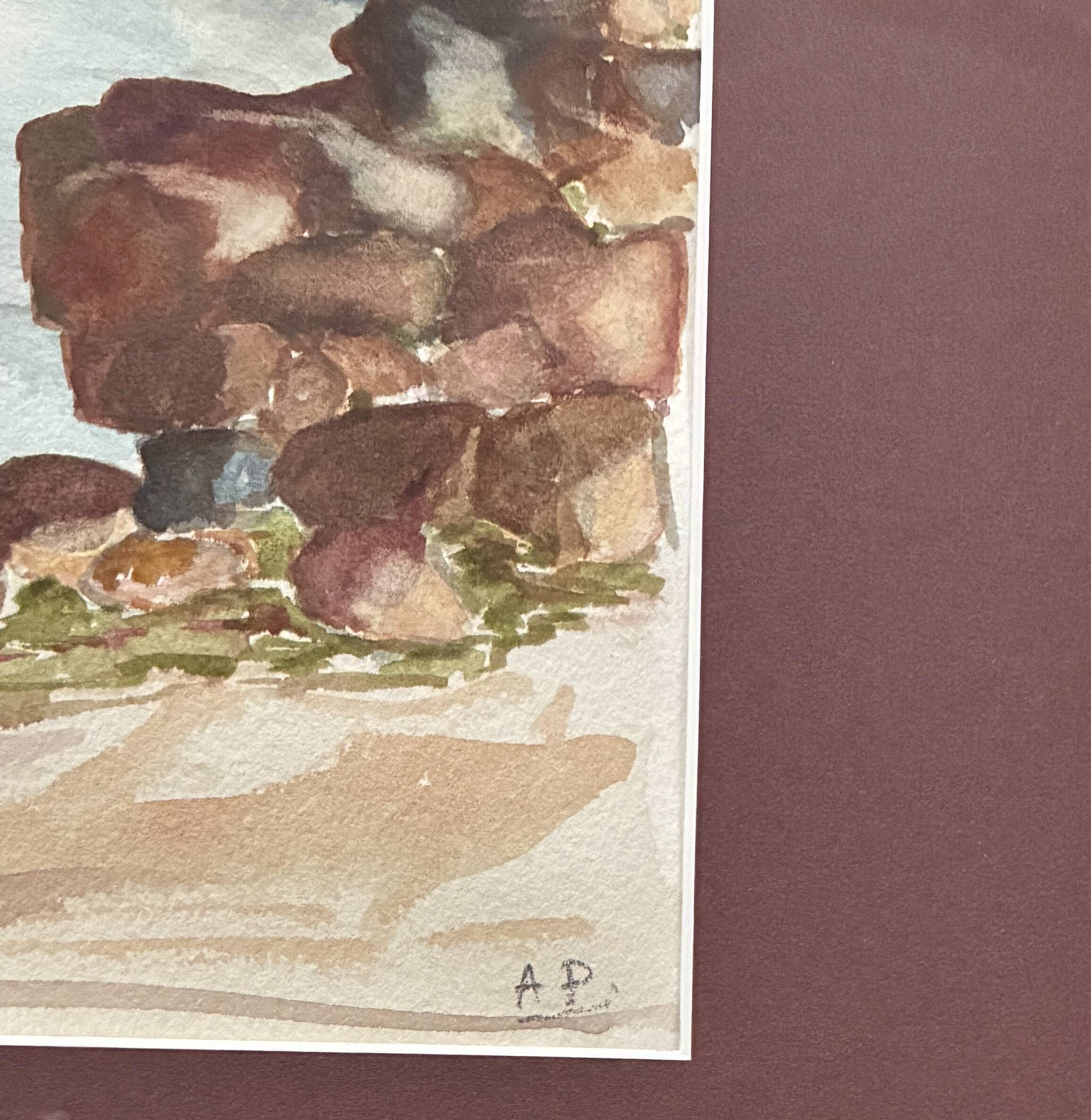 Framed antique watercolor, Gulf of Morbihan