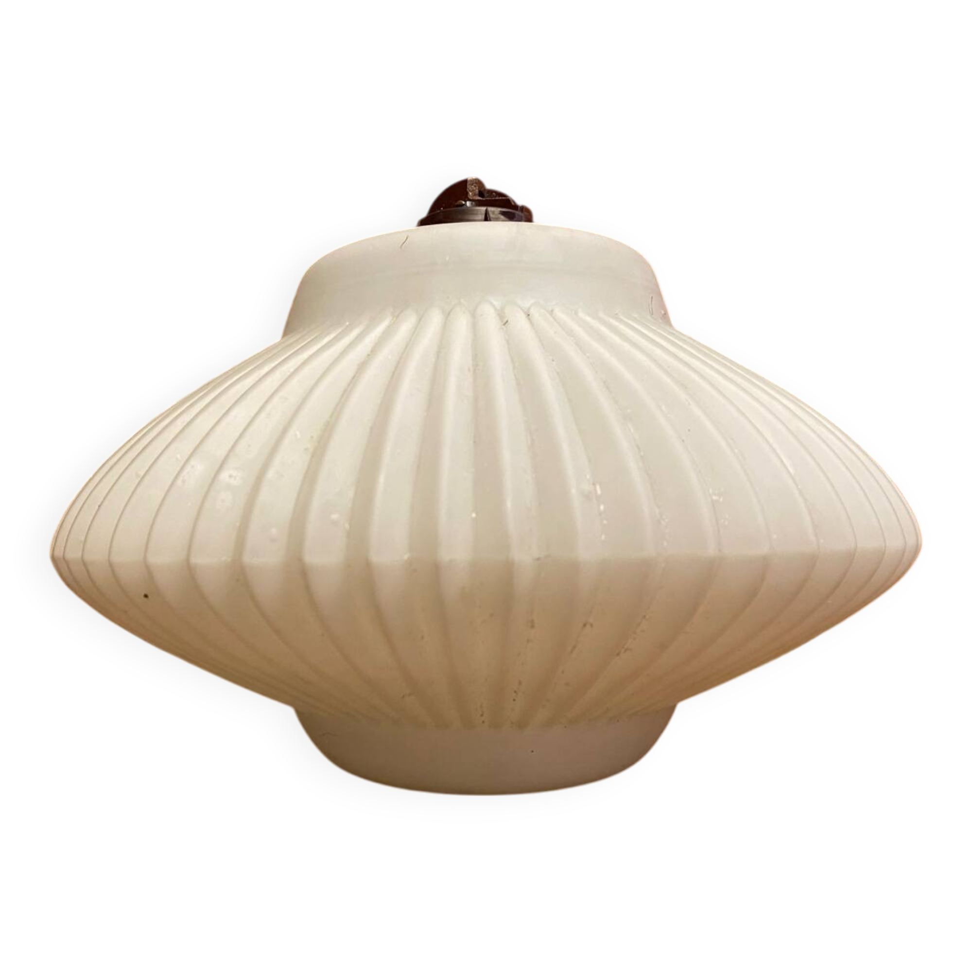 Antique Pendant Lamp Opaline White Saucer Shape Ribbed Vintage